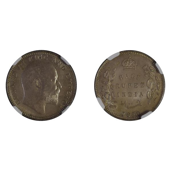 British India: Edward VII, 1910, Silver 1/2 Rupee, Calcutta, NGC MS 64