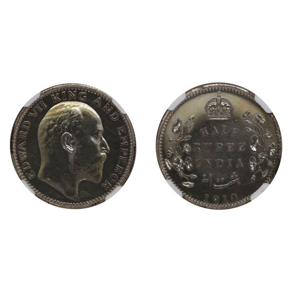 British India: Edward VII, 1910, Silver 1/2 Rupee, Bombay, Proof Restrike, PF 65