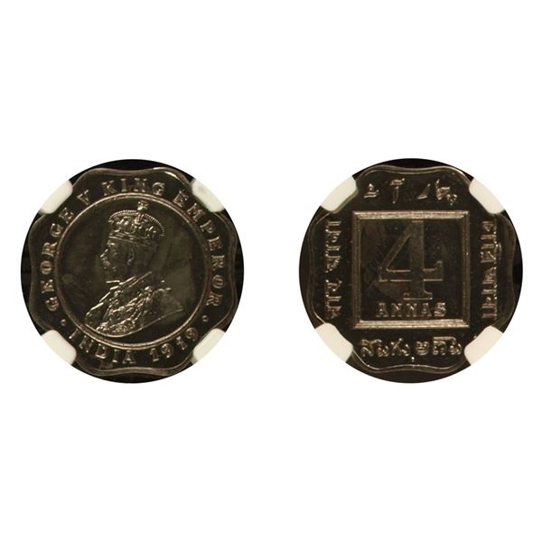 British India: George V, 1919, Cu-Ni 4 Annas, Bombay, Proof Restrike, PR 64