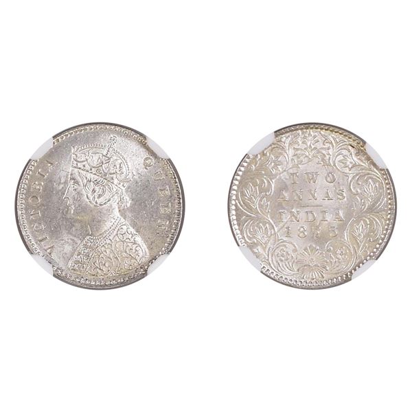 British India: Victoria, 1875, Silver 2 Anna, Calcutta, MS 65