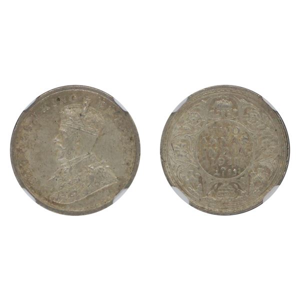 British India: George V, 1911, Pig-type, Silver 2 Anna, Calcutta, MS 62