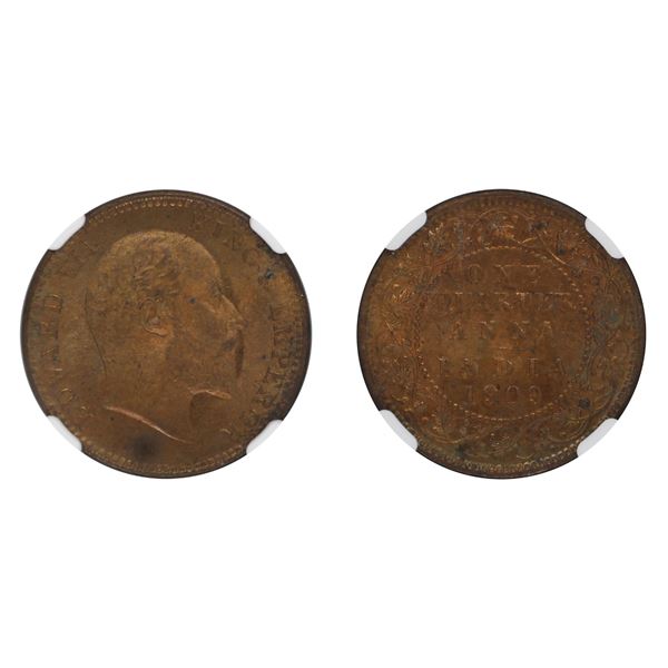 British India: Edward VII, 1909, Bronze 1/4 Anna, MS 63