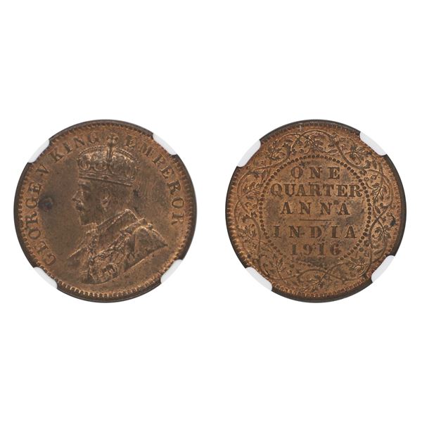 British India: George V, 1916, Bronze, 1/4 Anna, MS 62 RB