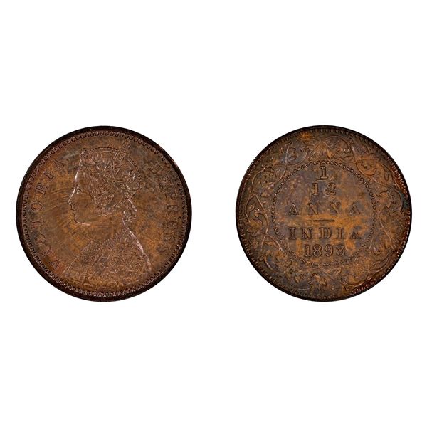 British India: Victoria, 1898, Copper 1/12 Anna,  Early Restrike Proof