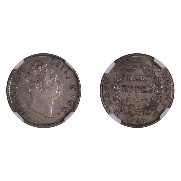 East India Company: William IV, Silver 1/2 Rupee, Calcutta, F raised, MS 62