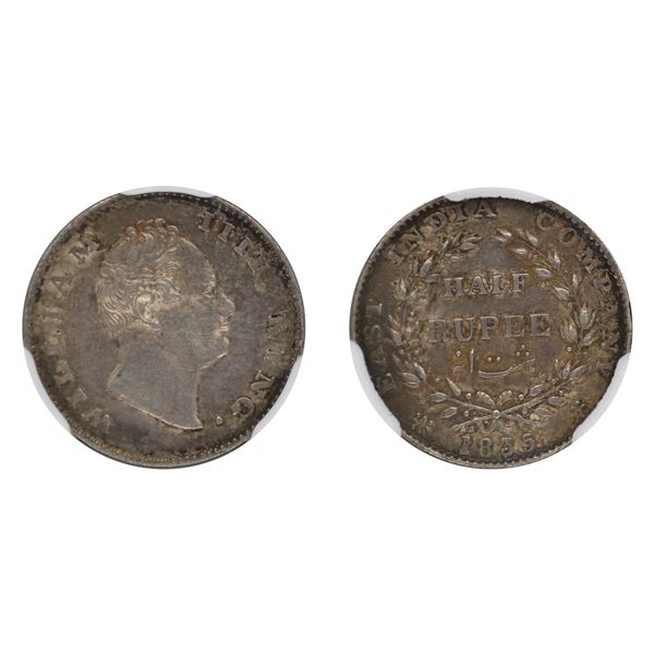 East India Company: William IV, Silver 1/2 Rupee, Calcutta, F incused, NGS MS 60