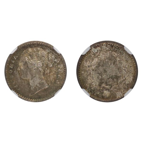 East India Company: 1841, DL, Silver 2 Anna, Calcutta, NGC MS 65