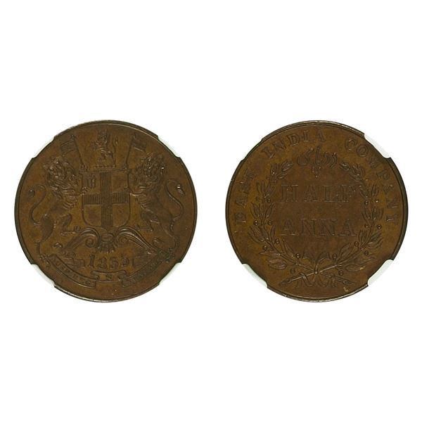 East India Company: Copper 1/2 Anna, Bombay, NGC MS 64