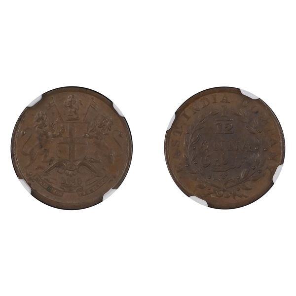 East India Company: Copper 1/12 Anna, Madras mint, NGC MS 63