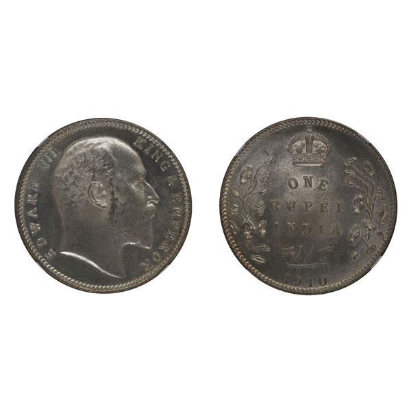 British India: Edward VII, 1910, Silver Rupee, Calcutta, NGC MS 63