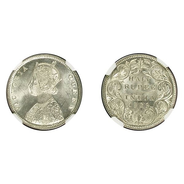 British India: Victoria, 1862, Silver 1/2 Rupee, 4.75 panel, Calcutta, NGC MS 62