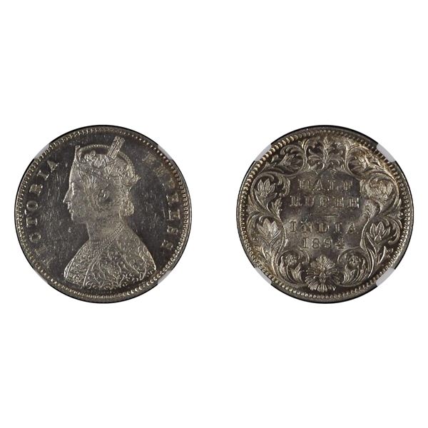 British India: Victoria, 1894, Silver 1/2 Rupee, Calcutta, NGC MS 61