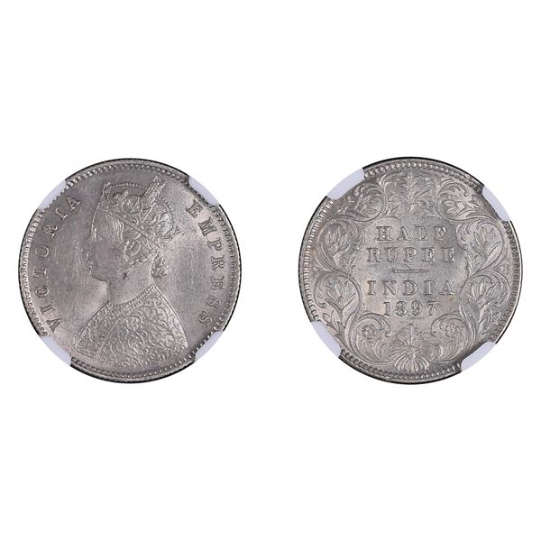 British India: Victoria, 1897, Silver 1/2 Rupee, Calcutta, NGC MS 62