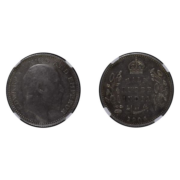 British India: Edward VII, 1906, Silver 1/2 Rupee, Bombay, NGC AU 50