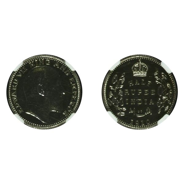 British India: Edward VII, 1910, Silver 1/2 Rupee, Calcutta, Proof Restrike, NGC PF 62