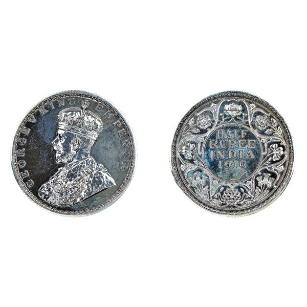 British India: George V, 1916, Silver 1/2 Rupee, Calcutta, Proof Restrike, PF 64