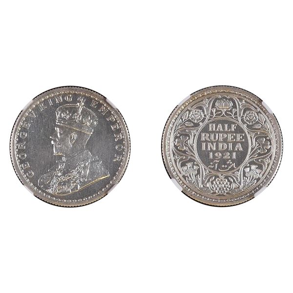 British India: George V, 1921, Silver 1/2 Rupee, Calcutta, Proof Restrike, PF 64