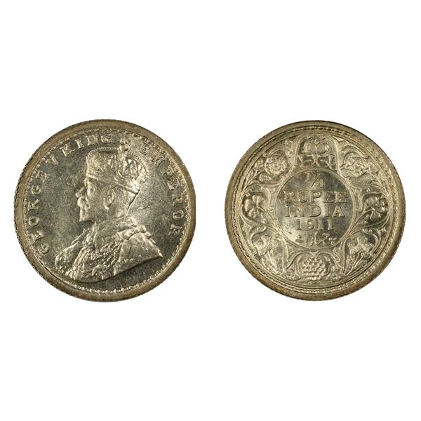 British India: George V, 1911, Pig-type, Silver 1/4 Rupee, Calcutta, MS 63