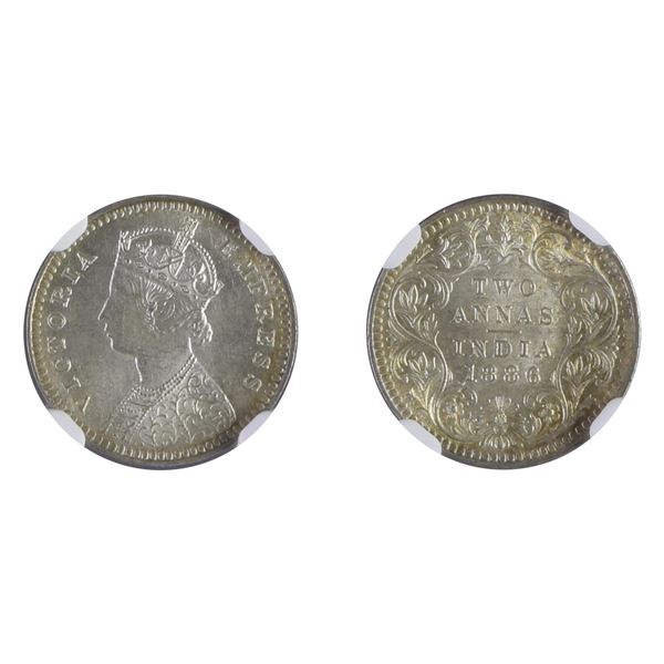 British India: Victoria, 1886, Silver 2 Anna, Calcutta, MS 65