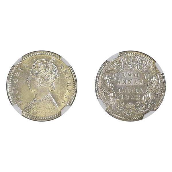 British India: Victoria, 1892, Silver 2 Anna, Calcutta, MS 65