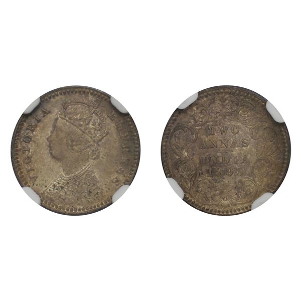 British India: Victoria, 1893, Silver 2 Anna, Calcutta, MS 64