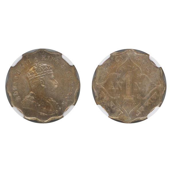 British India: Edward VII, 1908 Copper-Nickel One Anna, MS 65