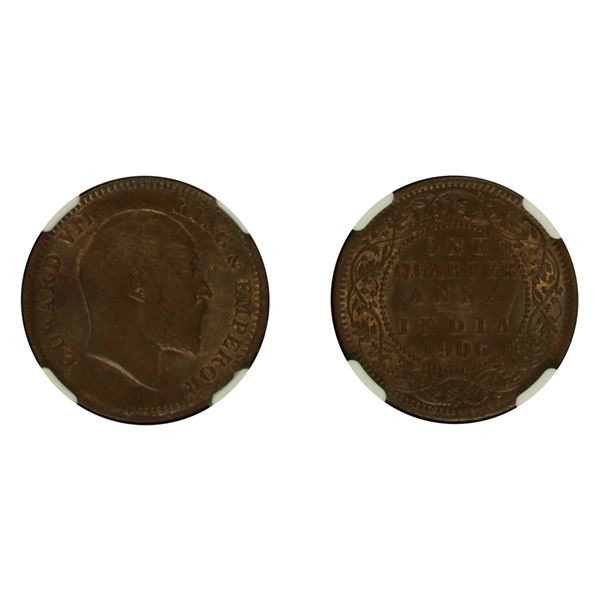 British India: Edward VII, 1906, Bronze 1/4 Anna, MS 63