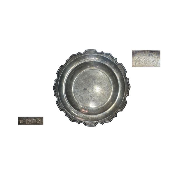 Token: Silver Memento Hall marked plate, with Cooch Behar State logo engraved