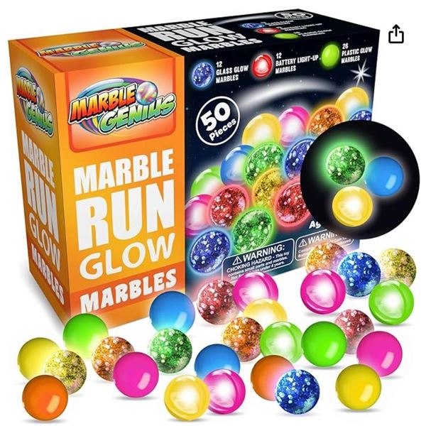 Marble Genius Marble Run Glow Marbles 50-Piece Set for Ages 4+