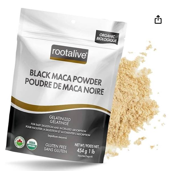 Rootalive Black Maca Powder 454g Gluten-Free, Organic, Gelatinized