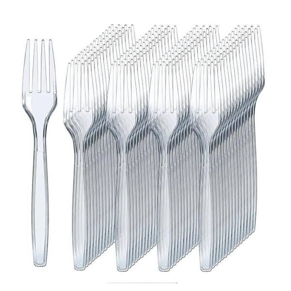 Prestee 300 Clear Plastic Forks – Heavy Duty Utensils – Disposable Forks [x=#8211/