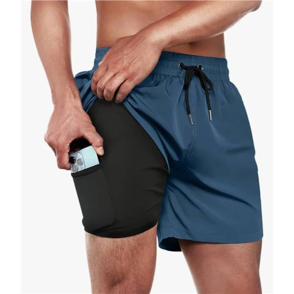 BRISIRA Men’s Swim Trunks With Compression Liner and Zipper Pocket – Size XL