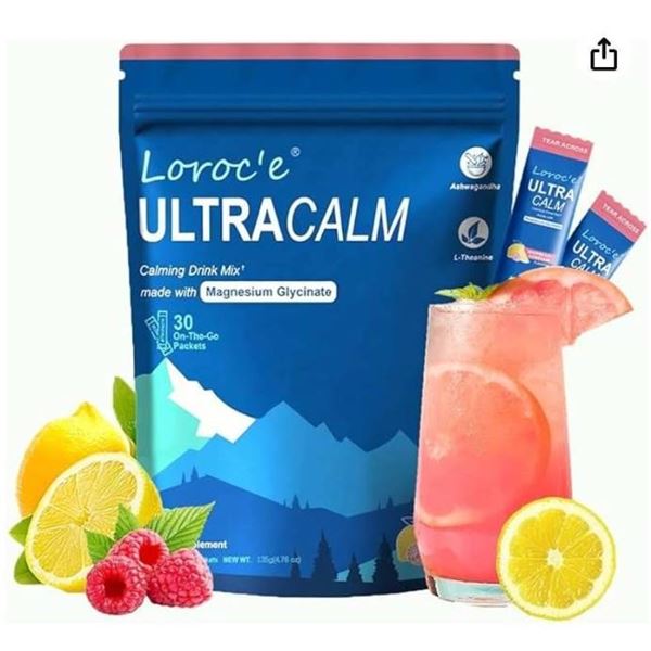 UltraCalm Cortisol Super Drink Packets, Sugar-Free, with Vitamin D, Raspberry Lemonade Electrolytes 