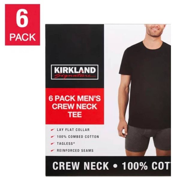 Kirkland Signature 6-Pack Men’s Crew Neck T-Shirts, Size S/P, 100% Cotton