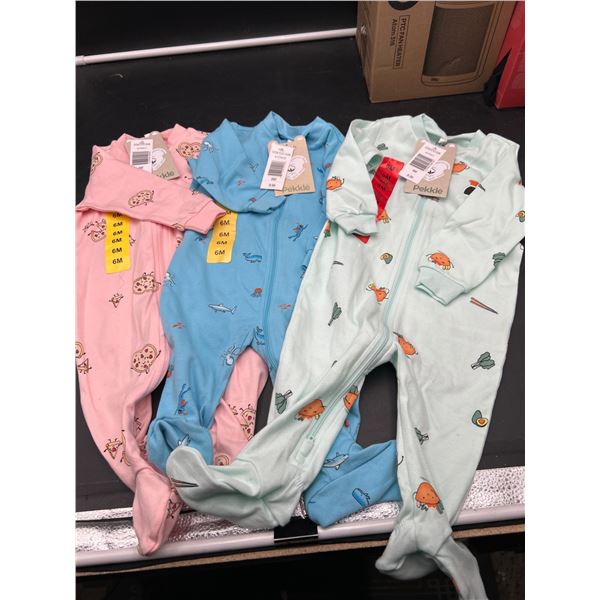 Three Pekkle Infant Sleepers – 2 Size 6M 1 Size 9M