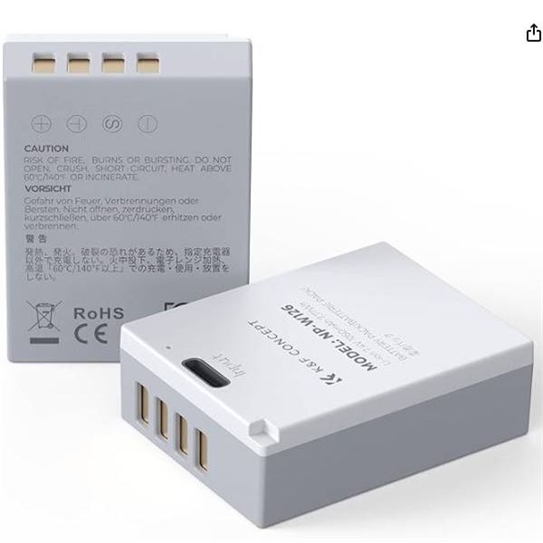 K&F Concept NP-W126 Camera Battery & Charger for X-Pro2, X100f Models – 2 Pack