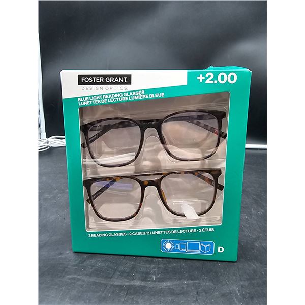 Foster Grant +2.00 Blue Light Reading Glasses, Set of 2