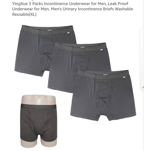 TENA X-Large Men’s Incontinence Underwear, Leak-Proof Reusable, 3 Pieces