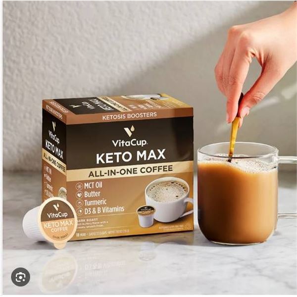 VitaCup Keto Max All-In-One Coffee, Ketosis Boosters, 18 Pods, Dark Roast
