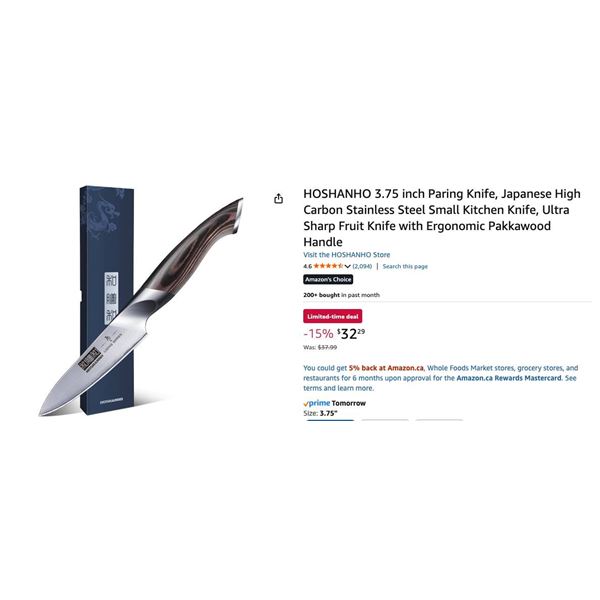 HOSHANHO 3.75 inch Paring Knife, Japanese High Carbon Stainless Steel Small Kitchen Knife, Ultra Sha