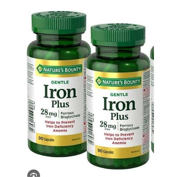 Nature’s Bounty Gentle Iron Plus 28 MG, 90 Capsules (Two Bottles)