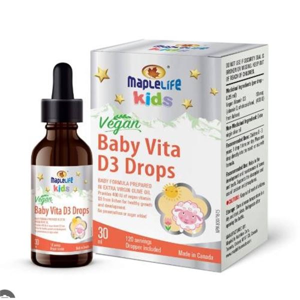 MapleLife Kids Vegan Baby Vita D3 Drops 30 mL – 400 IU Per Serving, Made in Canada