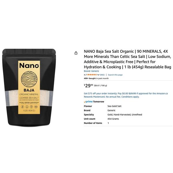 Nano Baja Gold Organic Mineral Coarse Sea Salt, 1 lb (454 g)