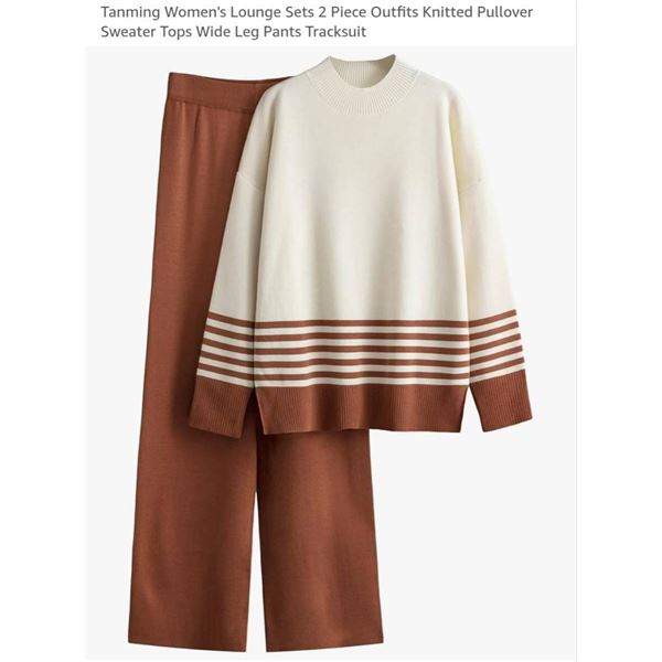 Tanming Women’s Lounge Set, Size L, Knit Pullover Sweater and Pants