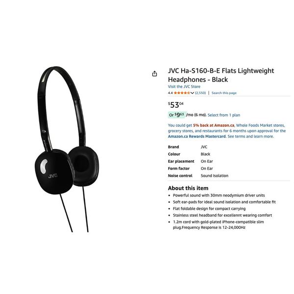 JVC HA-S160M Flats Headphones with Remote and Microphone