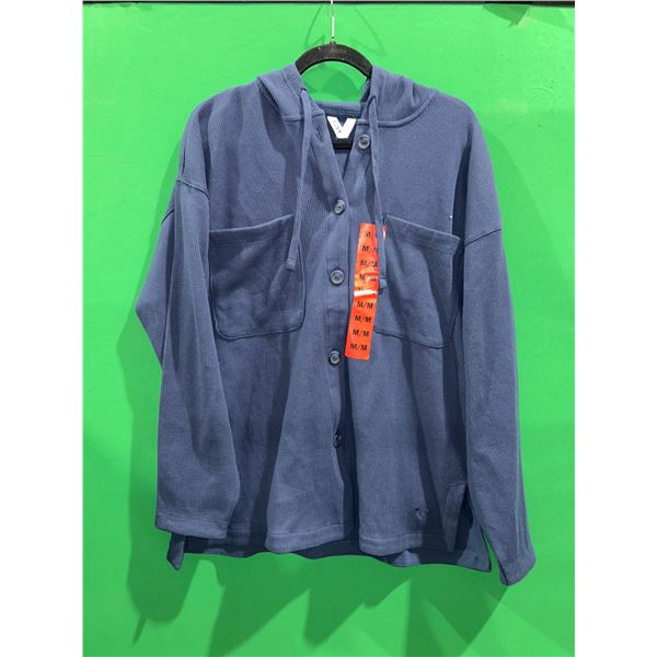 Roxy Blue Long-Sleeve Button-Up Hoodie Size Medium