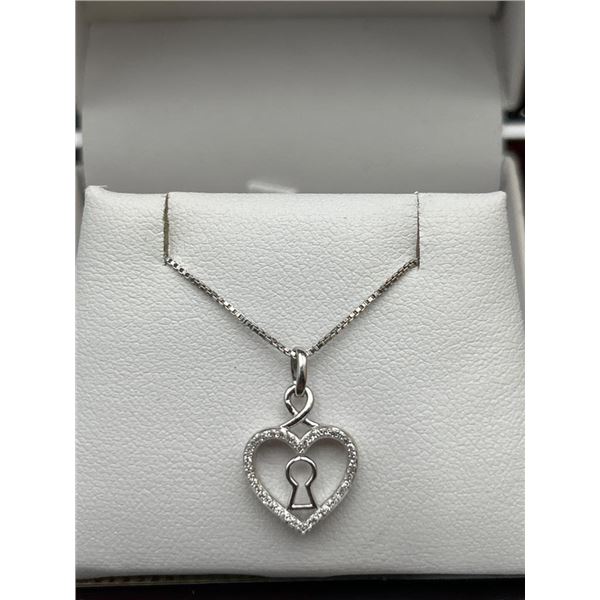 Ladies Silver Diamond Heart Lock Pendant Set -APPRAISED $1315