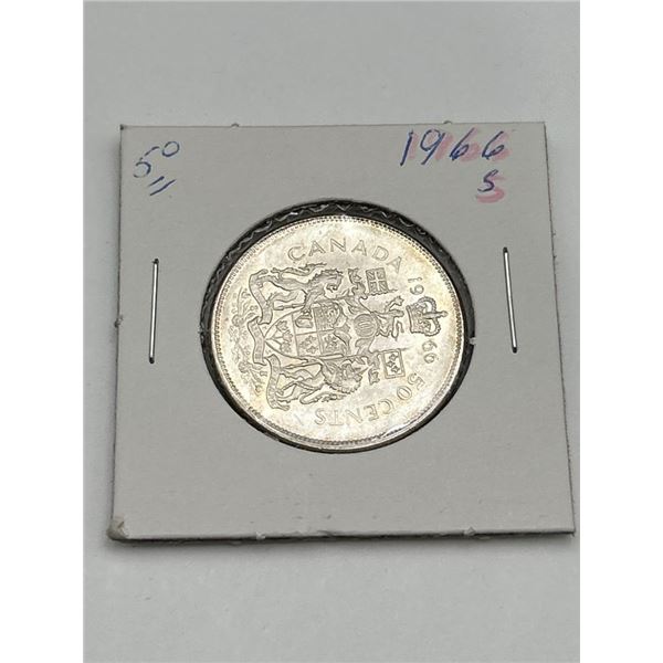 1966 Canada 50-Cent Silver Coin with Elizabeth II Portrait