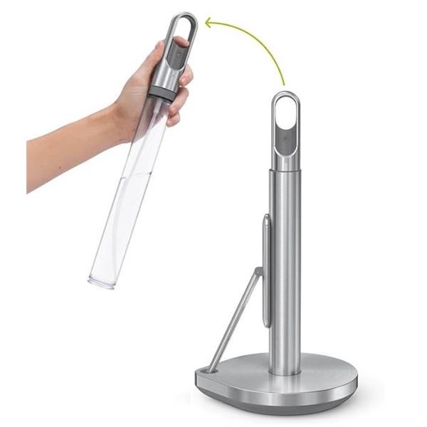 simplehuman Paper Towel Pump, Standing Paper Towel Holder with Spray Bottle, Brushed Stainless Steel