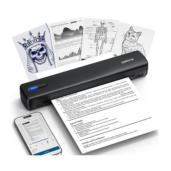 POLONO Portable Printer, D810 Inkless Bluetooth Thermal Printer Wireless for Travel, Compatible with